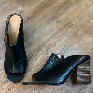 Franco Sarto black open toe mules.  Size 12